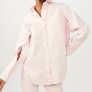 Maje Chilo Rose Pink Collared Long Sleeve Button Down Shirt